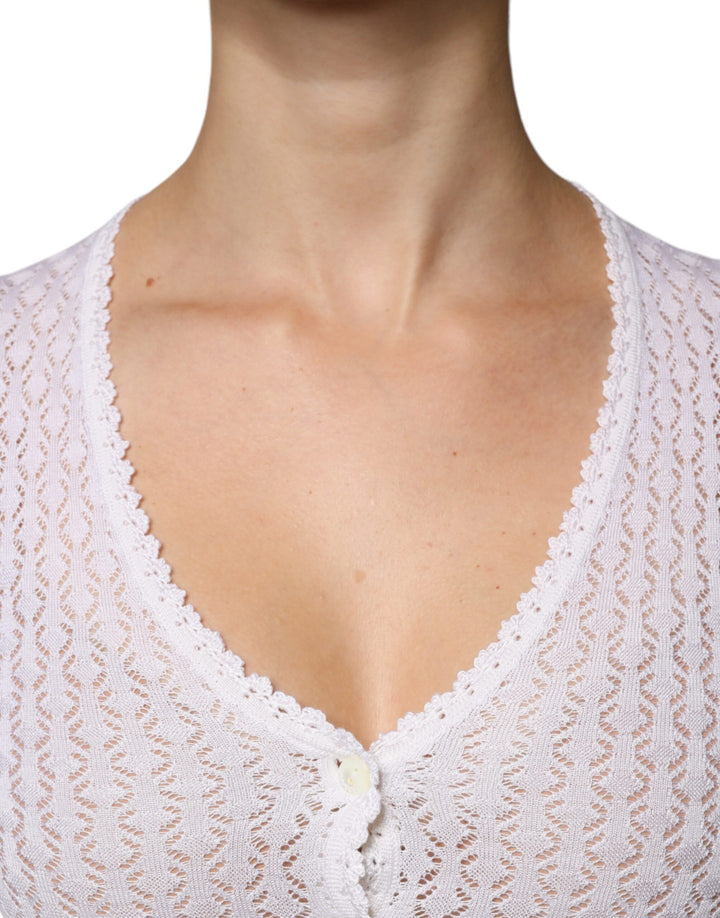 Dolce &amp; Gabbana Sample Sale Dolce &amp; Gabbana White Silk Button Down Cardigan Sweater - | Designer outlet