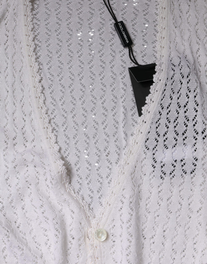 Dolce &amp; Gabbana Sample Sale Dolce &amp; Gabbana White Silk Button Down Cardigan Sweater - | Designer outlet