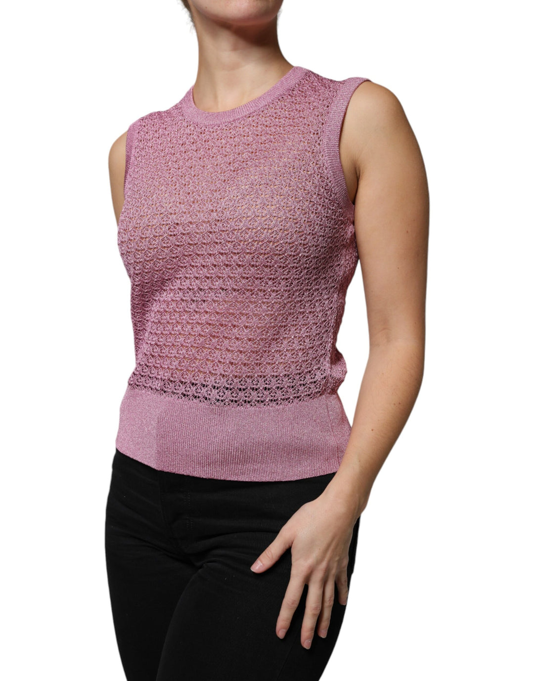 Dolce & Gabbana Pink Mesh See Through Sleeveless Tank Top