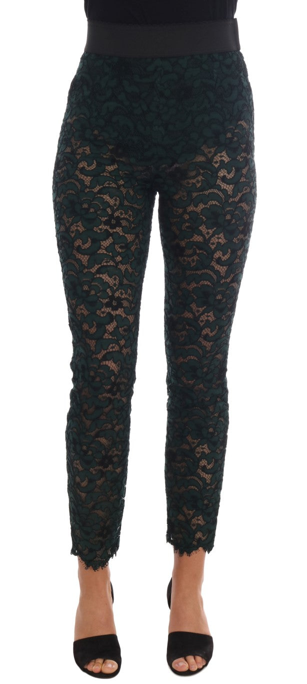 Dolce &amp; Gabbana Sample Sale Dolce &amp; Gabbana Green Floral Lace Leggings Pants - | Designer outlet