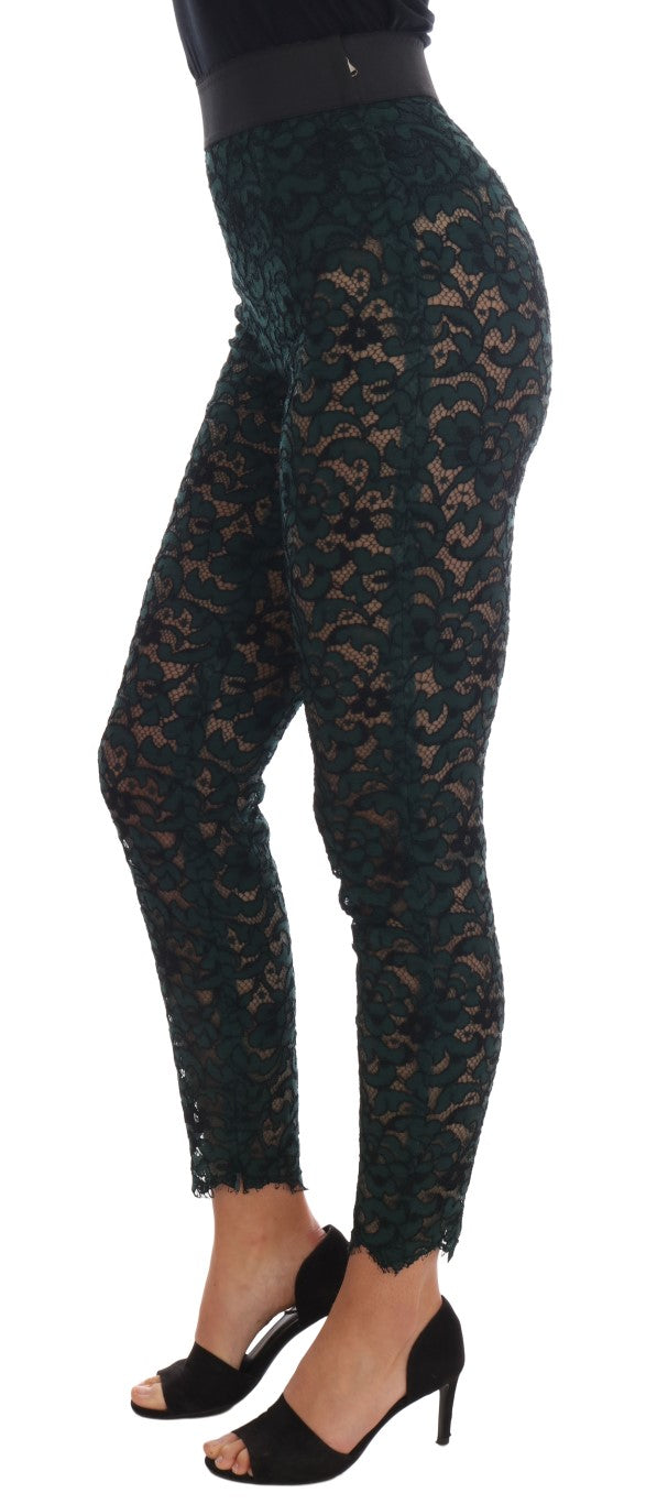 Dolce &amp; Gabbana Sample Sale Dolce &amp; Gabbana Green Floral Lace Leggings Pants - | Designer outlet