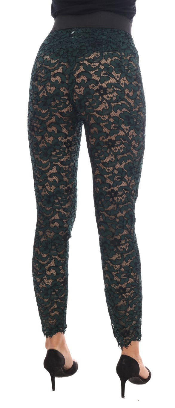 Dolce &amp; Gabbana Sample Sale Dolce &amp; Gabbana Green Floral Lace Leggings Pants - | Designer outlet
