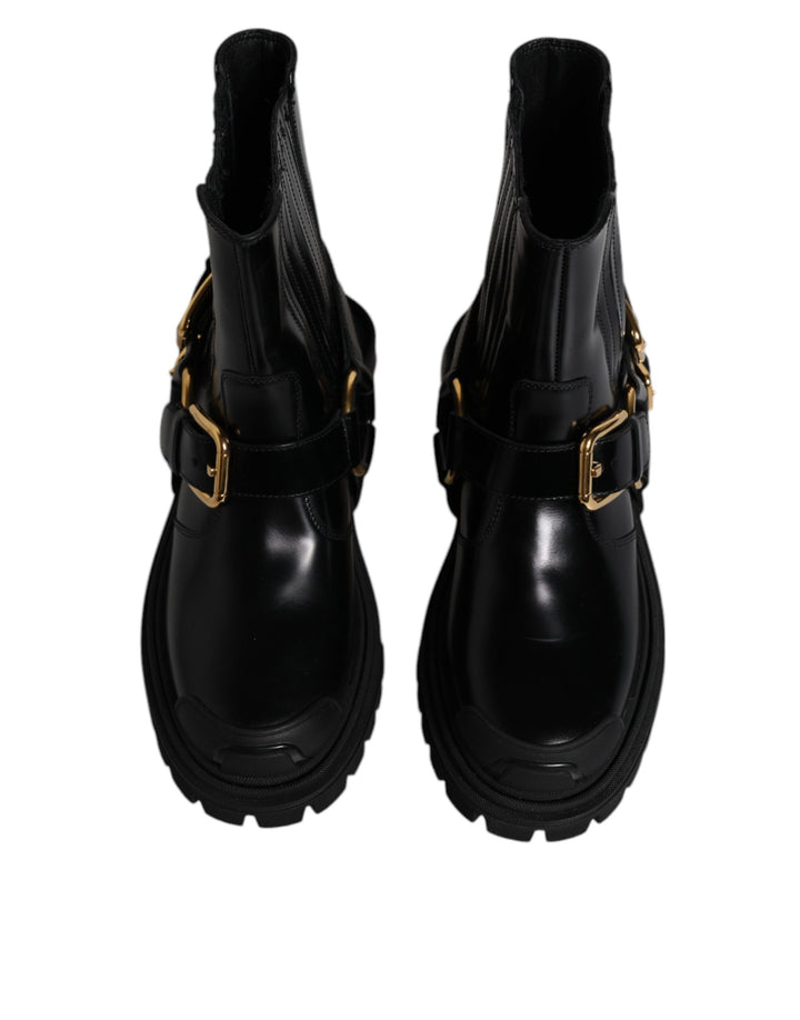 Dolce &amp; Gabbana Sample Sale Dolce &amp; Gabbana Black Leather Slip On Stretch Trekking Boots Shoes - | Designer outlet