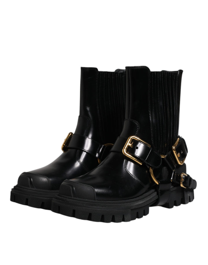 Dolce &amp; Gabbana Sample Sale Dolce &amp; Gabbana Black Leather Slip On Stretch Trekking Boots Shoes - | Designer outlet