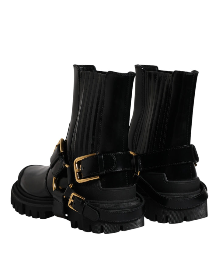 Dolce &amp; Gabbana Sample Sale Dolce &amp; Gabbana Black Leather Slip On Stretch Trekking Boots Shoes - | Designer outlet