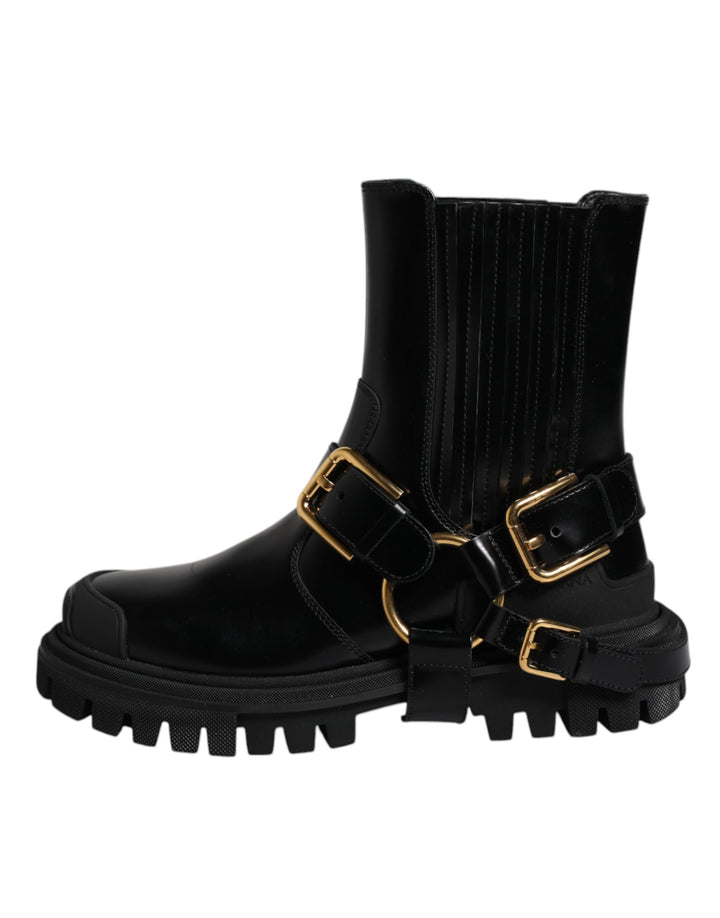 Dolce &amp; Gabbana Sample Sale Dolce &amp; Gabbana Black Leather Slip On Stretch Trekking Boots Shoes - | Designer outlet
