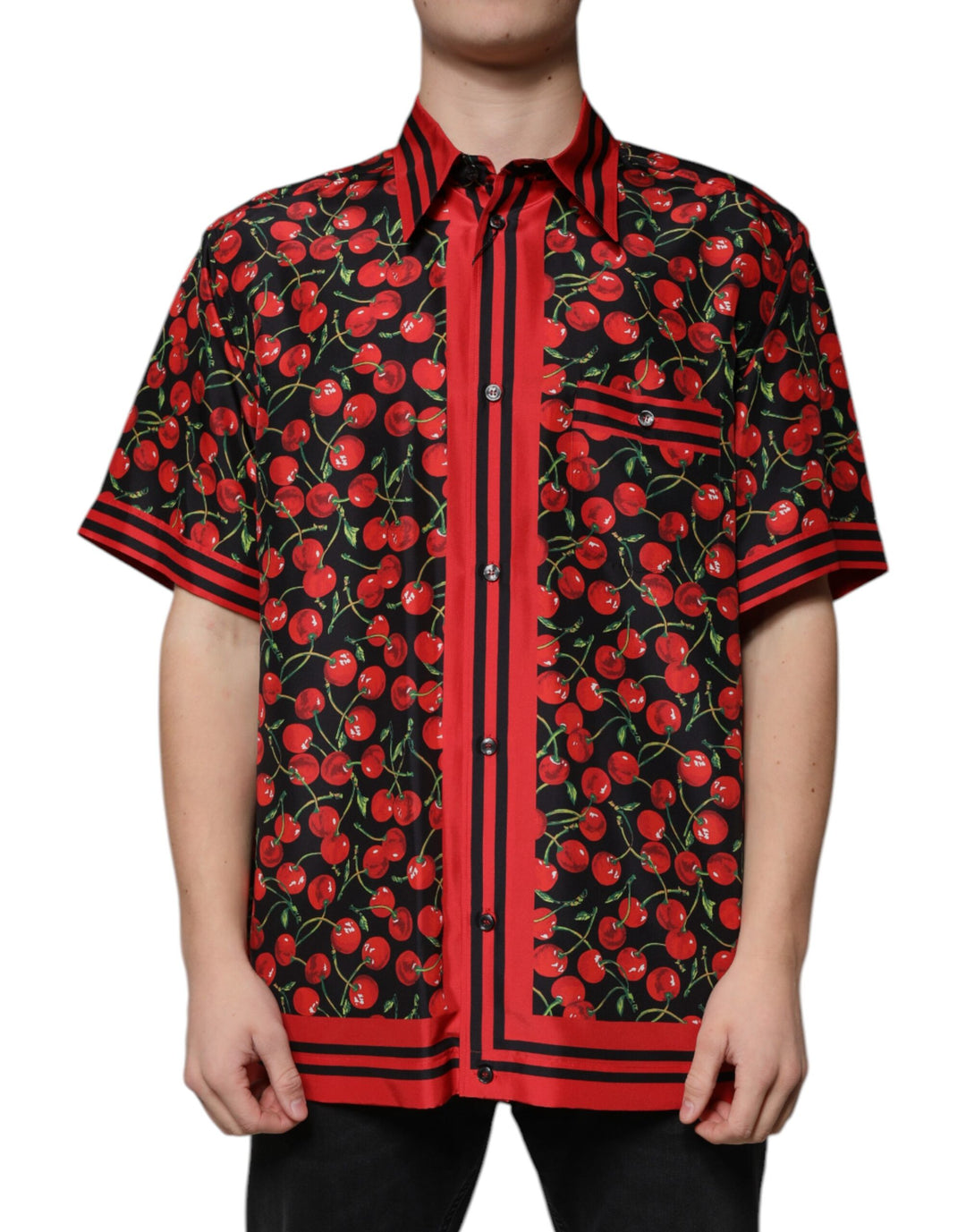 Dolce & Gabbana Black Cherry Silk Button Down Casual Shirt