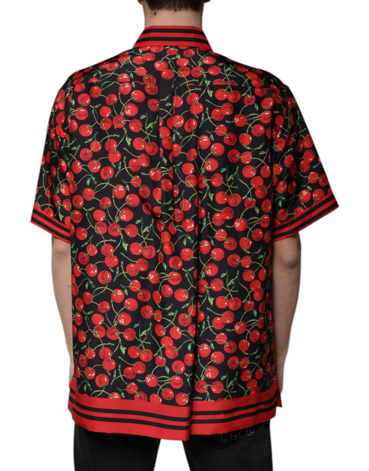 Dolce & Gabbana Black Cherry Silk Button Down Casual Shirt