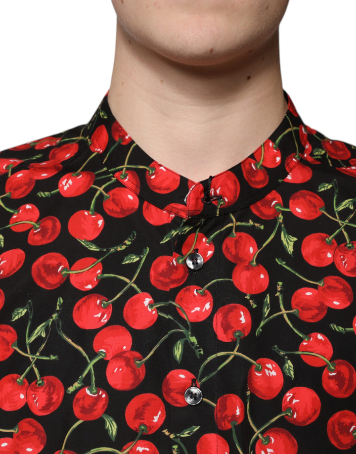 Dolce & Gabbana Black Cherry Cotton Button Down Casual Shirt