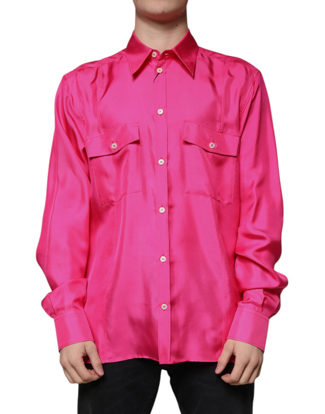 Dolce &amp; Gabbana Pink Silk Collared Button Down Men Shirt by Dolce &amp; Gabbana outlet now on sale