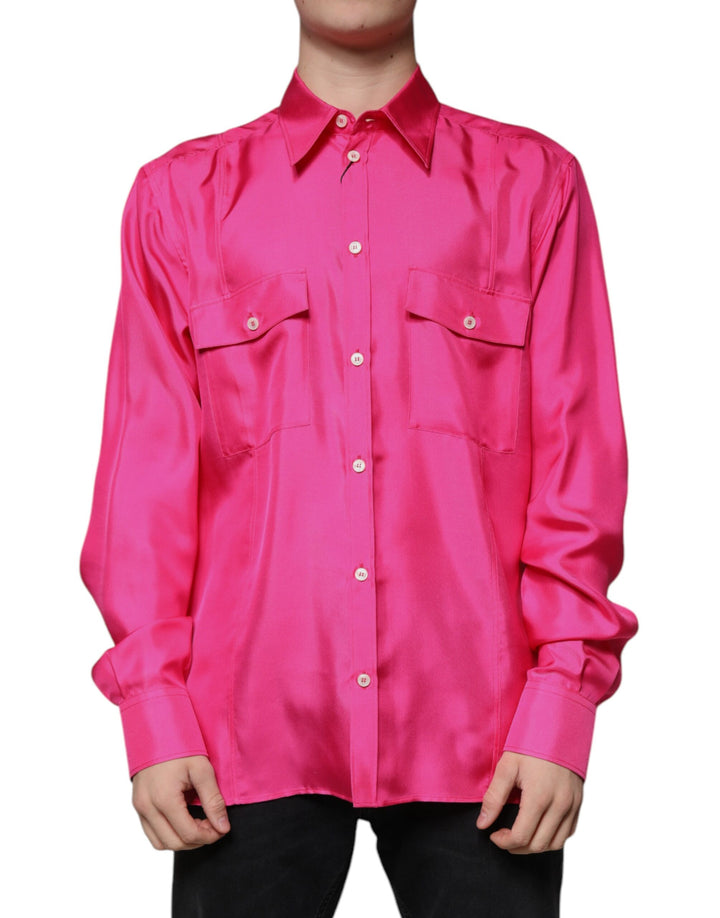 Dolce &amp; Gabbana Pink Silk Collared Button Down Men Shirt by Dolce &amp; Gabbana outlet now on sale