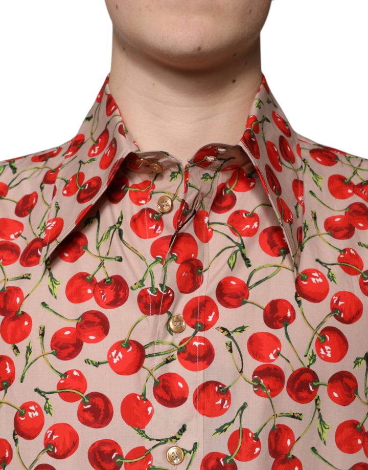 Dolce & Gabbana Beige Cherry Button Down Men Casual Shirt