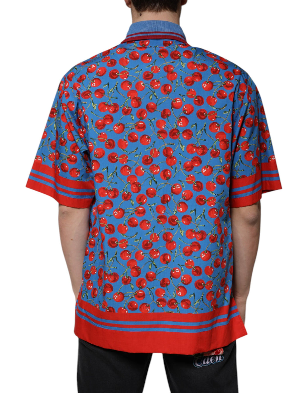 Dolce &amp; Gabbana Blue Cherry Cotton Collared Men Polo T-shirt by Dolce &amp; Gabbana outlet now on sale