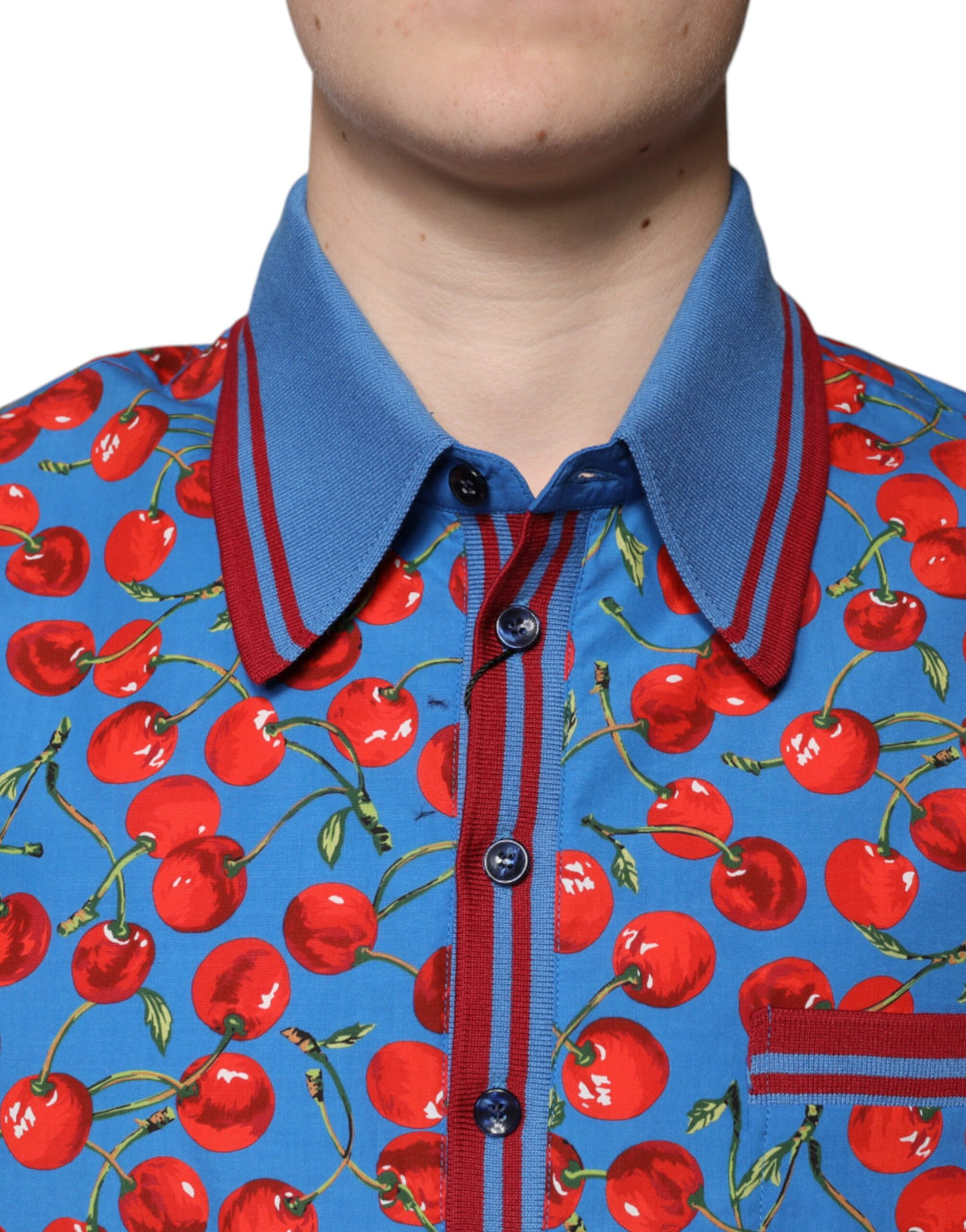 Dolce &amp; Gabbana Blue Cherry Cotton Collared Men Polo T-shirt by Dolce &amp; Gabbana outlet now on sale
