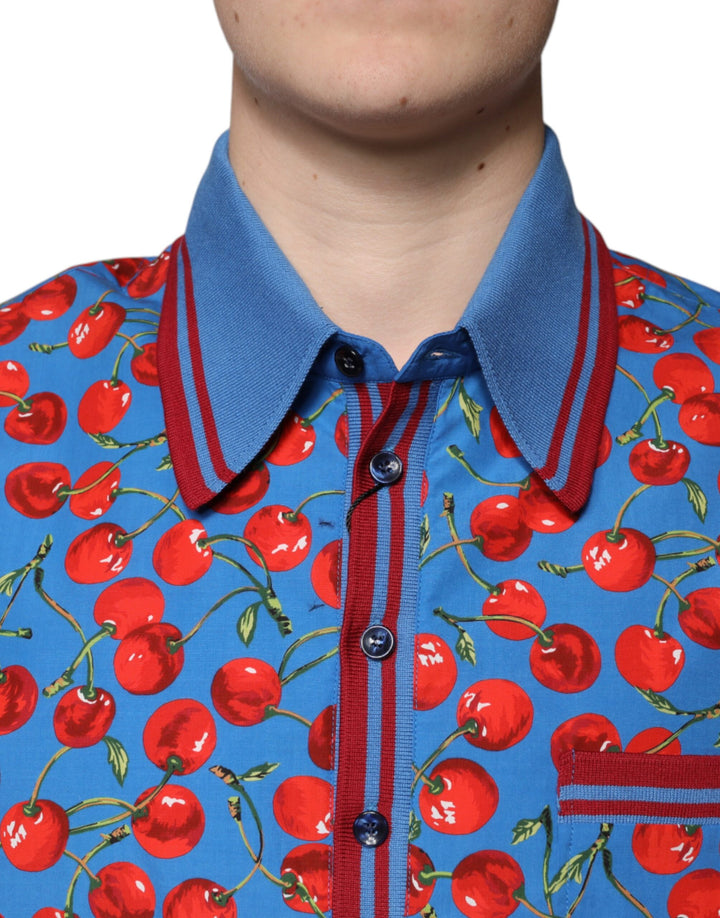 Dolce &amp; Gabbana Blue Cherry Cotton Collared Men Polo T-shirt by Dolce &amp; Gabbana outlet now on sale