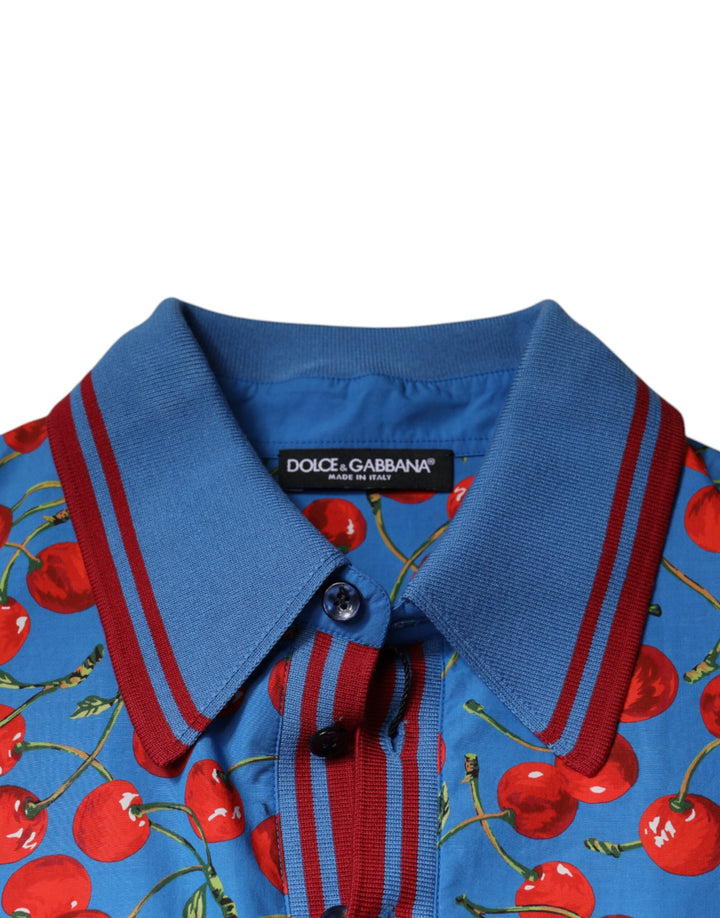 Dolce &amp; Gabbana Blue Cherry Cotton Collared Men Polo T-shirt by Dolce &amp; Gabbana outlet now on sale