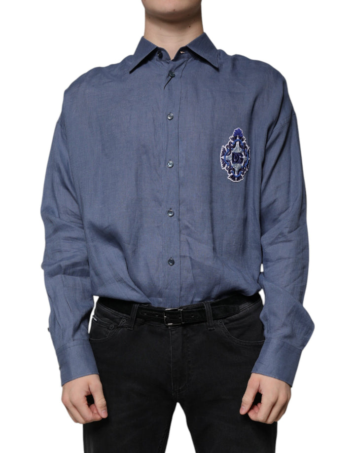 Dolce &amp; Gabbana Sample Sale Dolce &amp; Gabbana Blue Logo Long Sleeve Button Down Casual Shirt - | Designer outlet