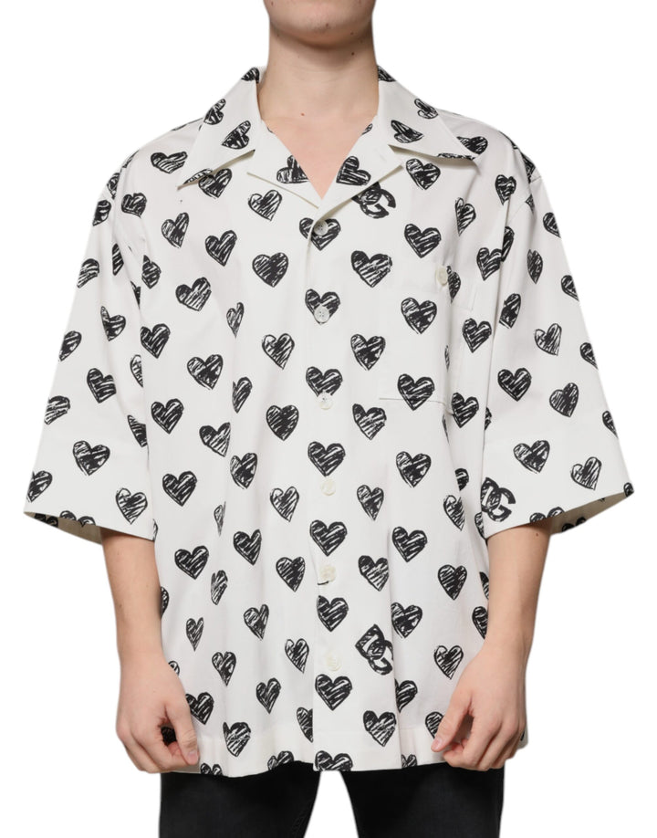 Dolce & Gabbana White Heart Print Short Sleeve Casual Shirt