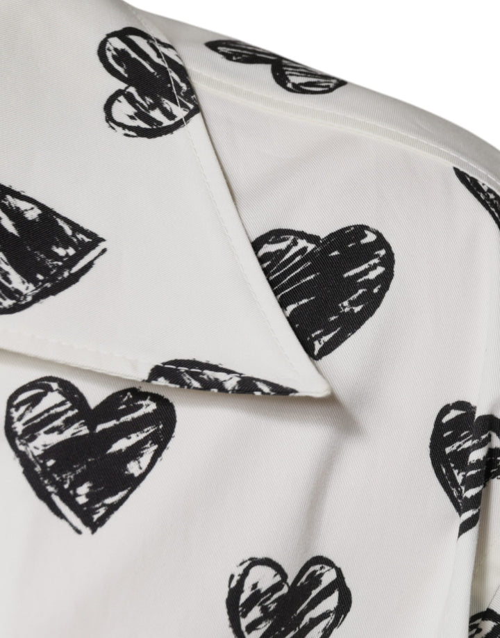 Dolce & Gabbana White Heart Print Short Sleeve Casual Shirt