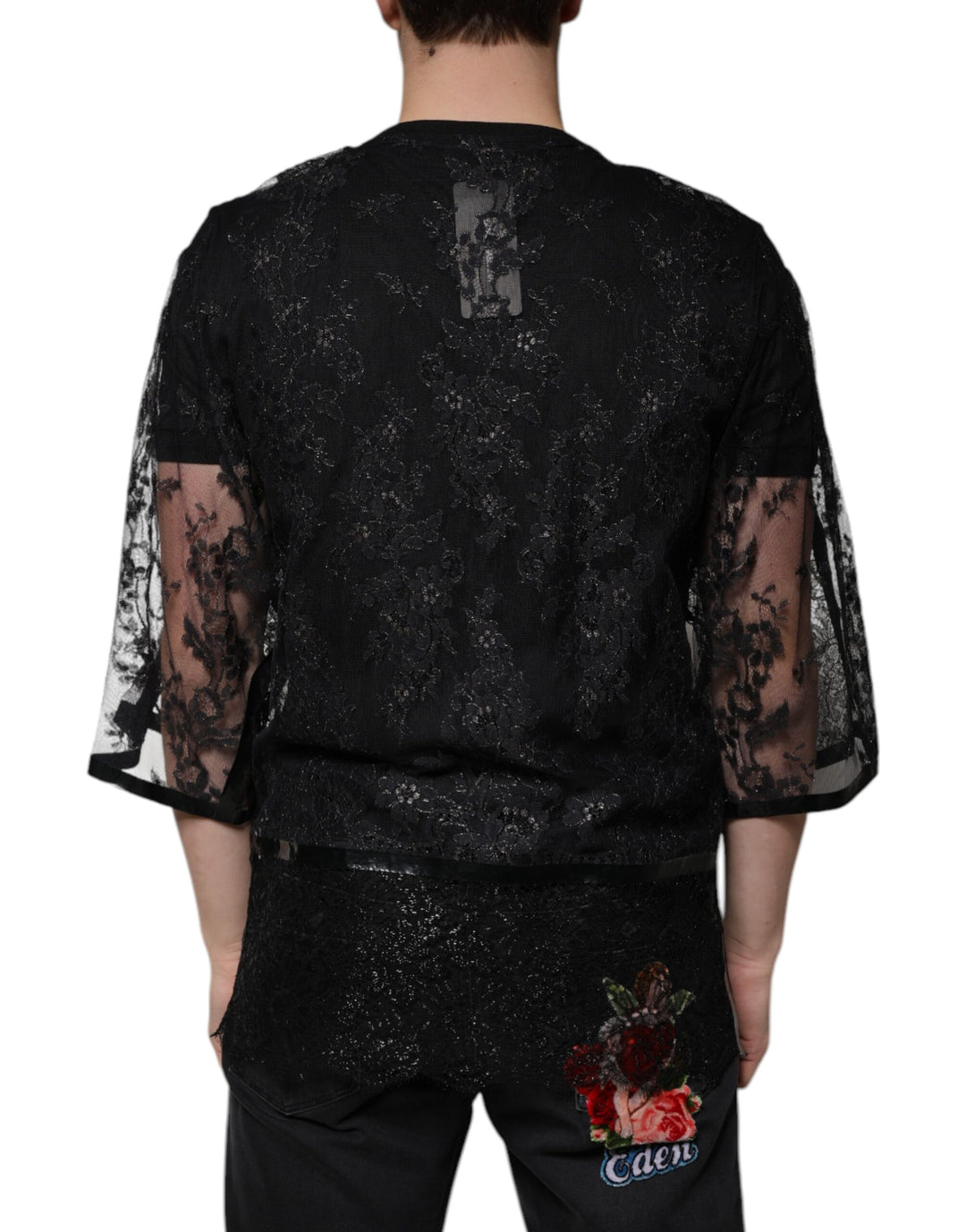 Dolce &amp; Gabbana Sample Sale Dolce &amp; Gabbana Black Nylon Floral Lace Crew Neck T-shirt - | Designer outlet