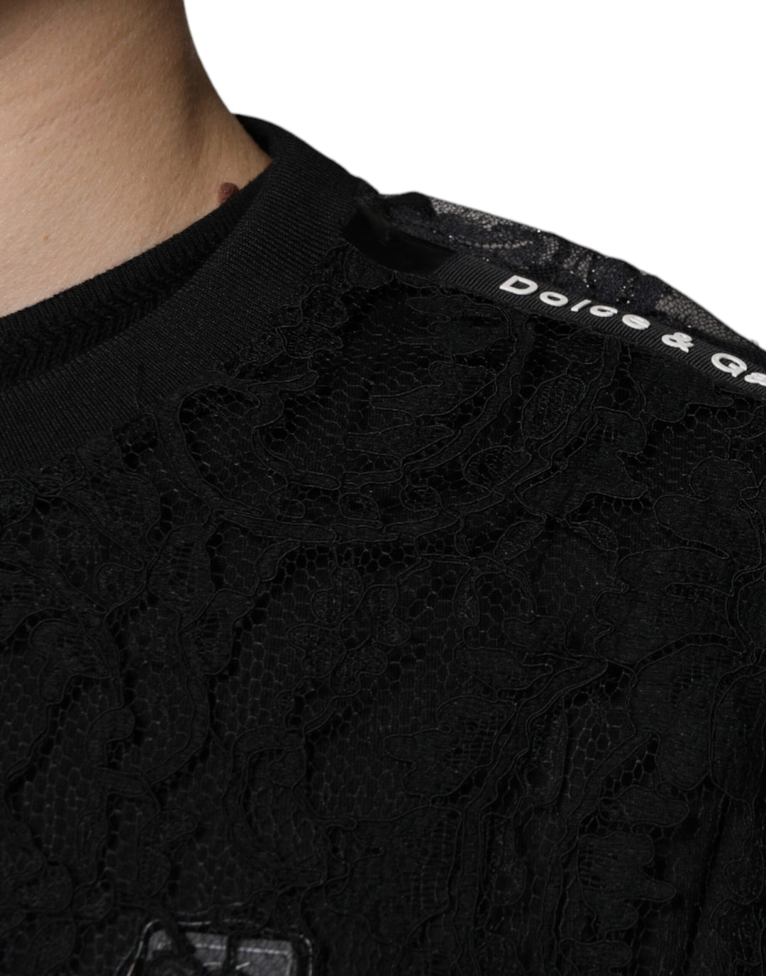 Dolce &amp; Gabbana Sample Sale Dolce &amp; Gabbana Black Nylon Floral Lace Crew Neck T-shirt - | Designer outlet