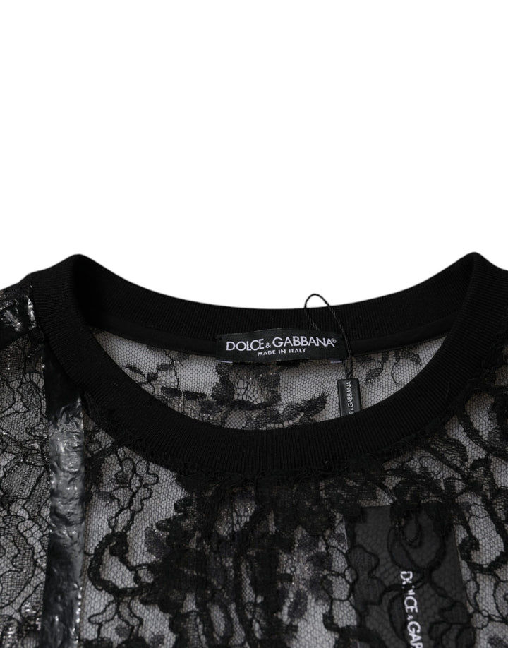 Dolce &amp; Gabbana Sample Sale Dolce &amp; Gabbana Black Nylon Floral Lace Crew Neck T-shirt - | Designer outlet