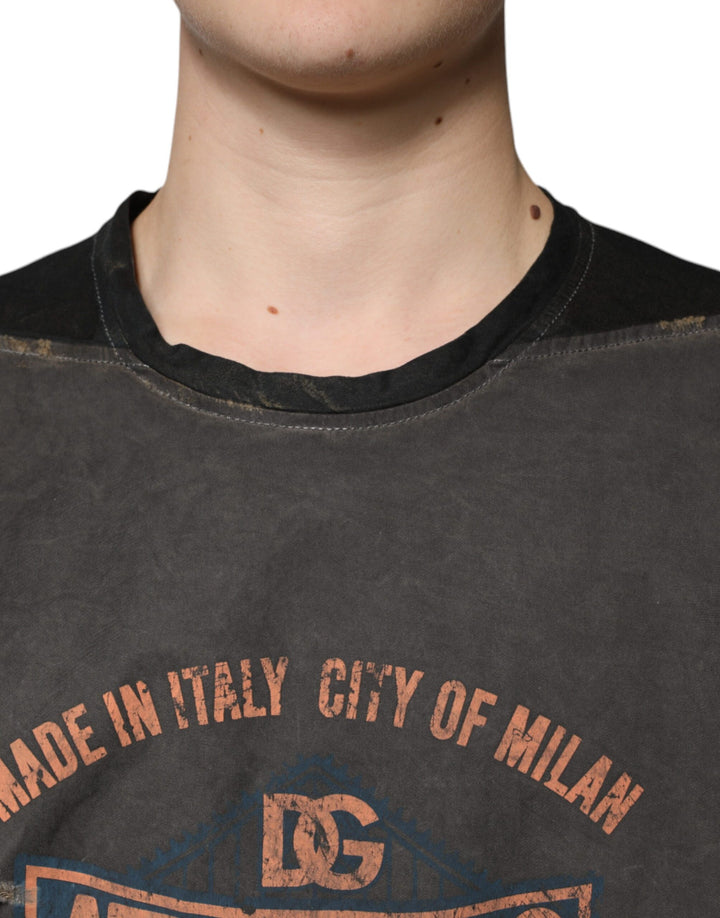 Dolce &amp; Gabbana Sample Sale Dolce &amp; Gabbana Brown Graphic Print Cotton Round Neck T-shirt - | Designer outlet