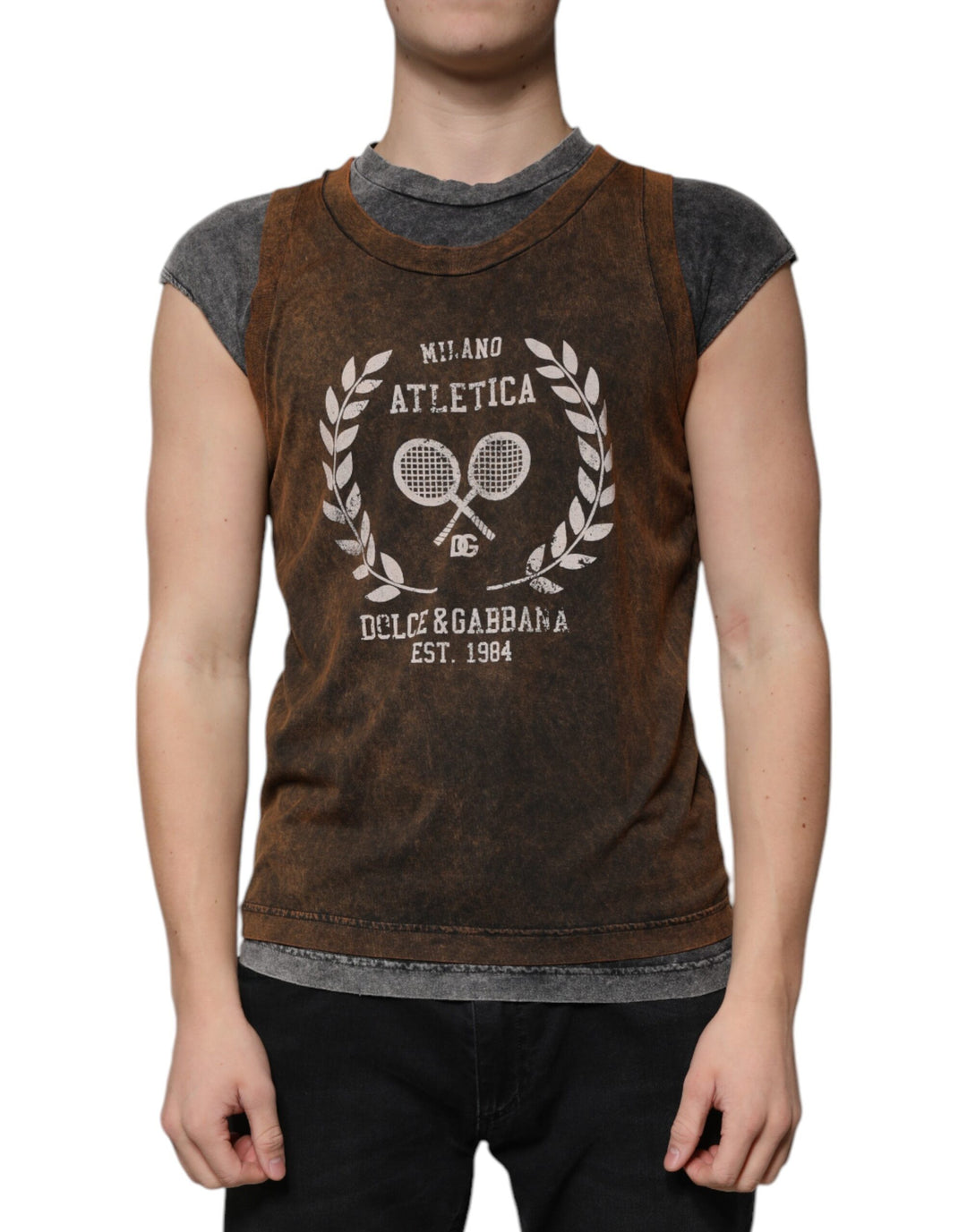 Dolce &amp; Gabbana Sample Sale Dolce &amp; Gabbana Brown Cotton Crew Neck Sleeveless T-shirt - | Designer outlet