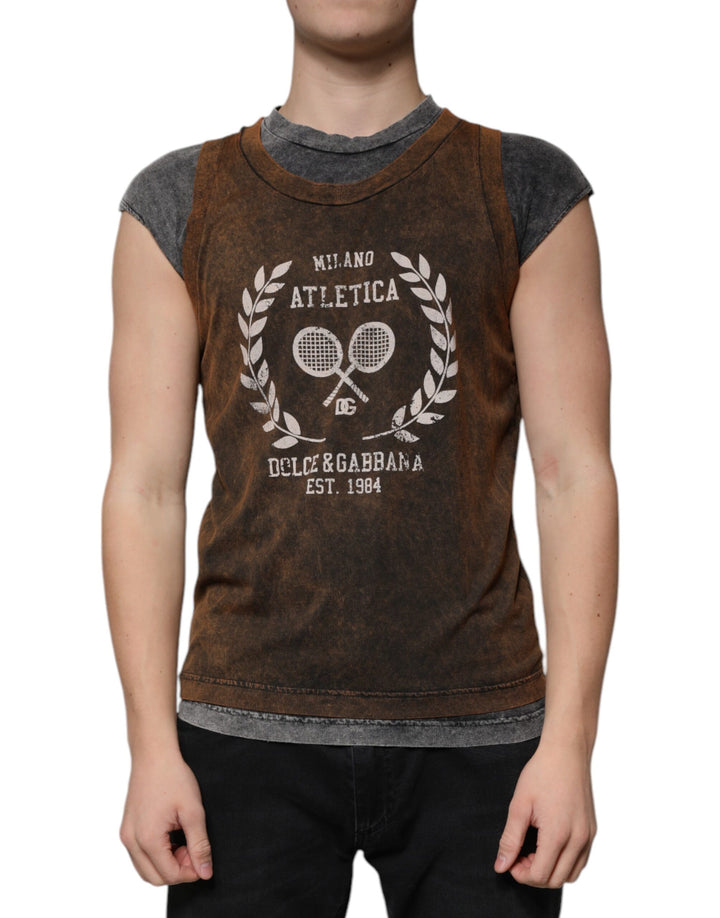 Dolce &amp; Gabbana Sample Sale Dolce &amp; Gabbana Brown Cotton Crew Neck Sleeveless T-shirt - | Designer outlet