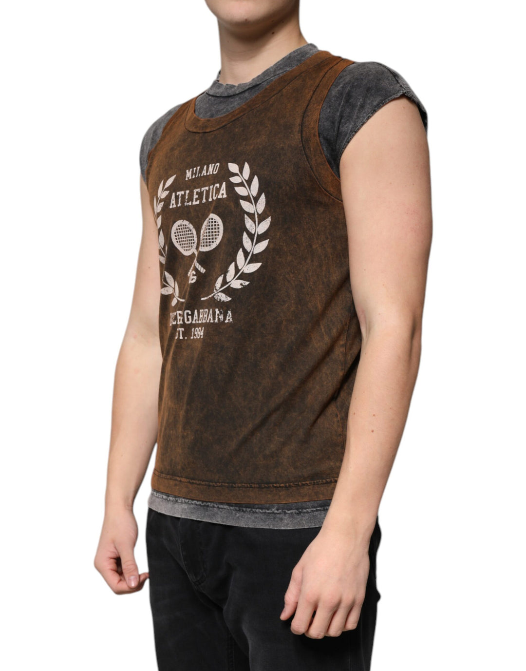 Dolce &amp; Gabbana Sample Sale Dolce &amp; Gabbana Brown Cotton Crew Neck Sleeveless T-shirt - | Designer outlet