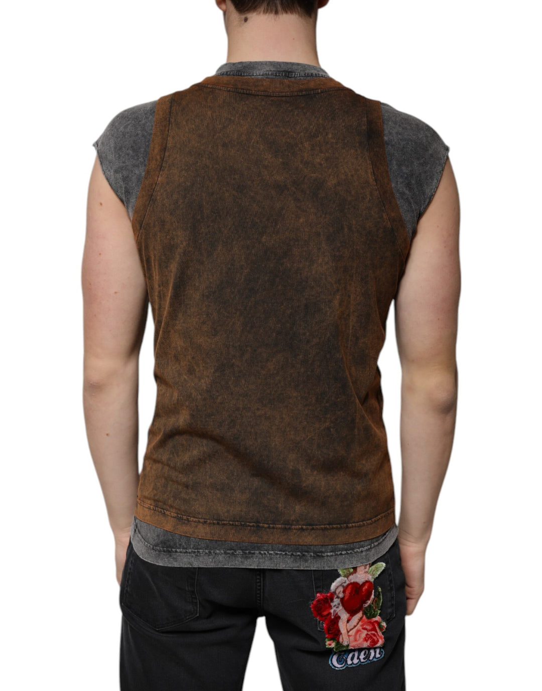 Dolce &amp; Gabbana Sample Sale Dolce &amp; Gabbana Brown Cotton Crew Neck Sleeveless T-shirt - | Designer outlet