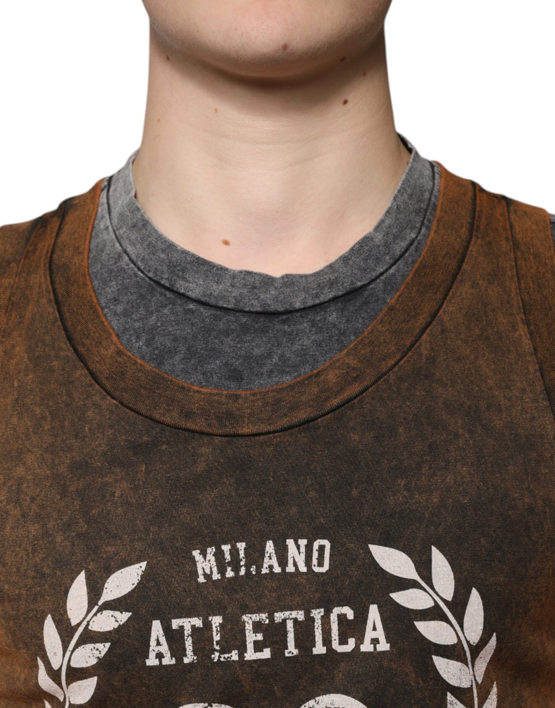 Dolce &amp; Gabbana Sample Sale Dolce &amp; Gabbana Brown Cotton Crew Neck Sleeveless T-shirt - | Designer outlet