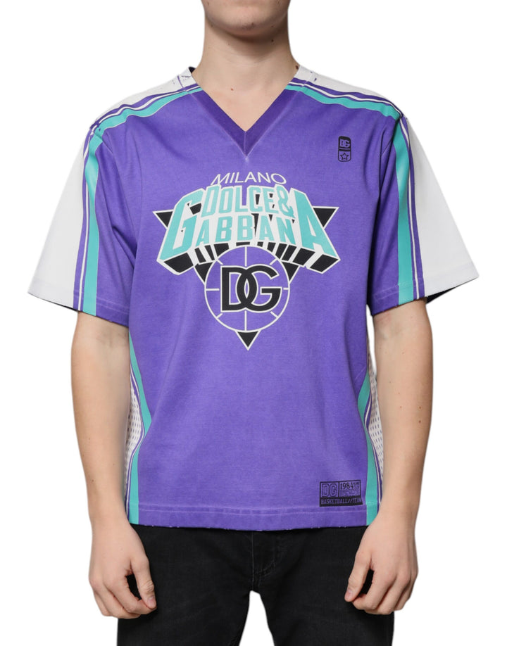 Dolce &amp; Gabbana Sample Sale Dolce &amp; Gabbana Purple Logo Jersey Cotton V-neck T-shirt - | Designer outlet