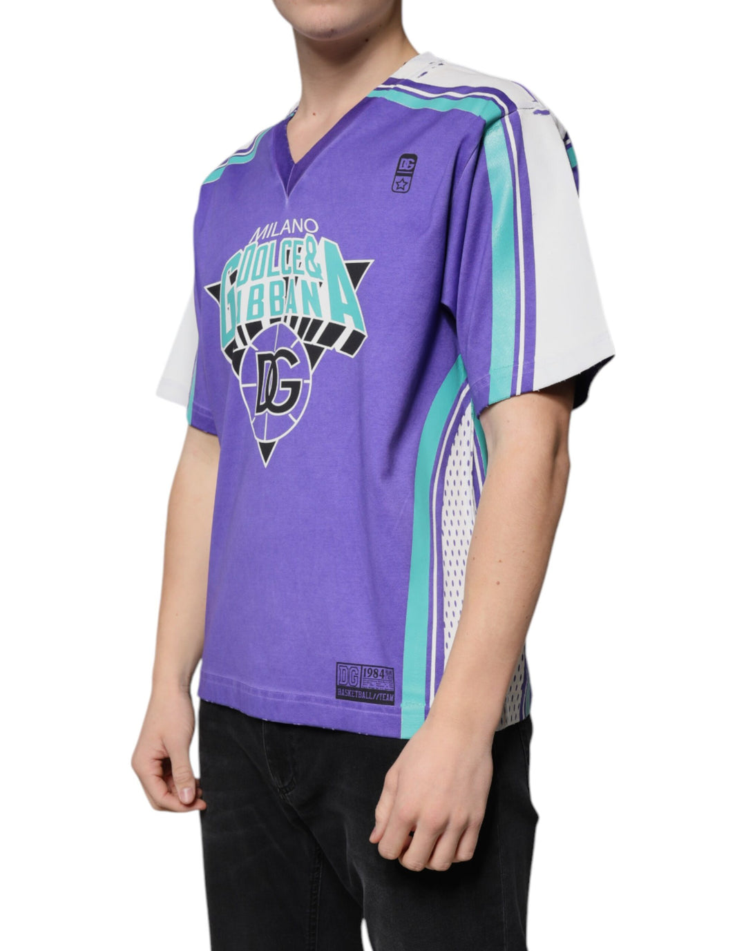 Dolce &amp; Gabbana Sample Sale Dolce &amp; Gabbana Purple Logo Jersey Cotton V-neck T-shirt - | Designer outlet
