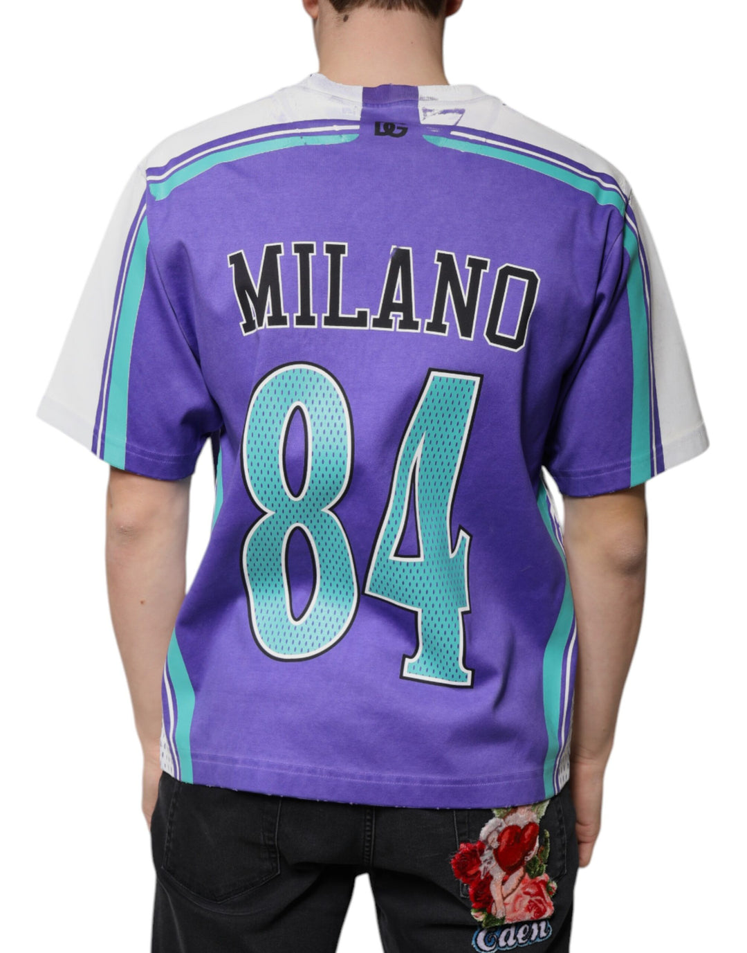 Dolce &amp; Gabbana Sample Sale Dolce &amp; Gabbana Purple Logo Jersey Cotton V-neck T-shirt - | Designer outlet