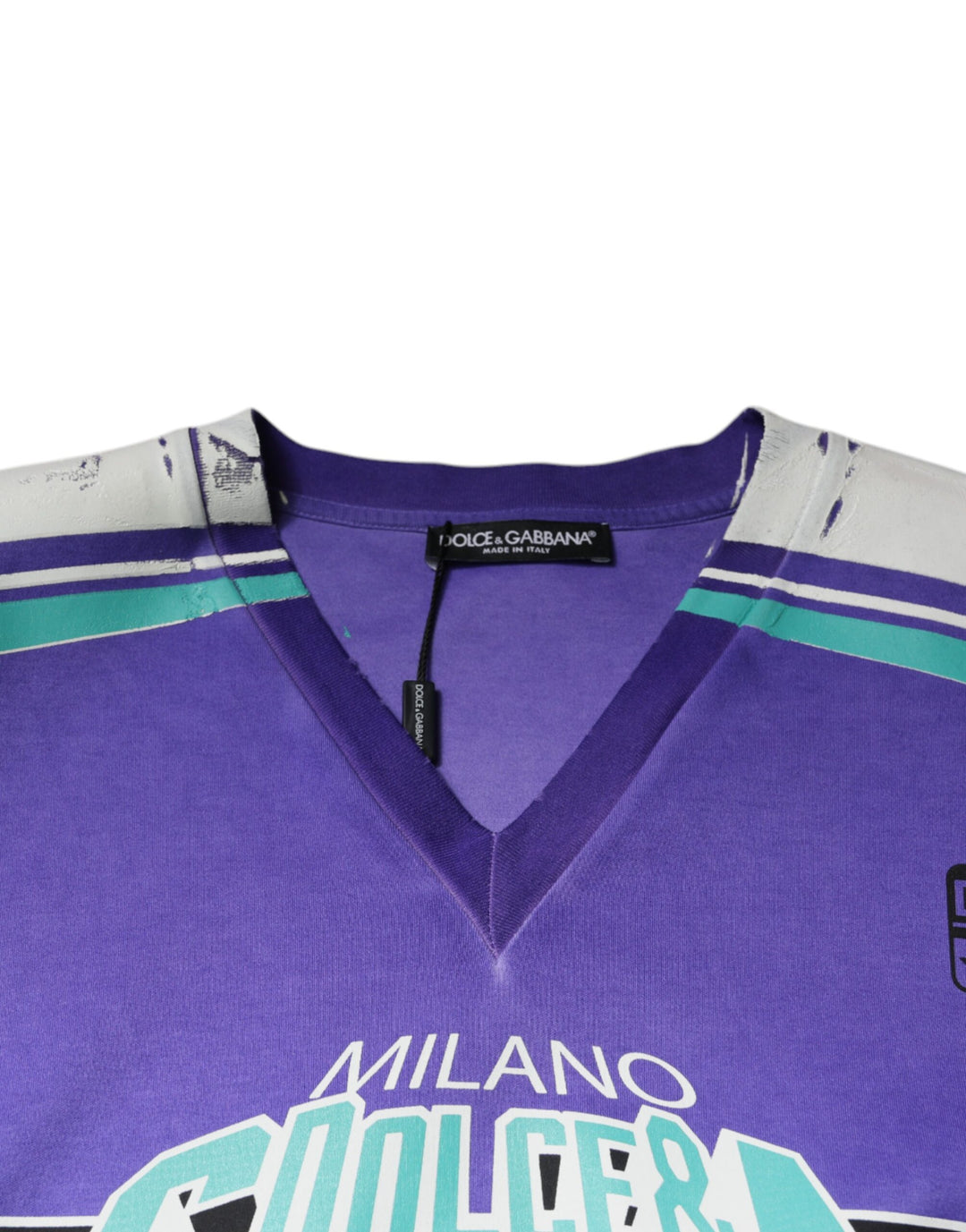 Dolce &amp; Gabbana Sample Sale Dolce &amp; Gabbana Purple Logo Jersey Cotton V-neck T-shirt - | Designer outlet