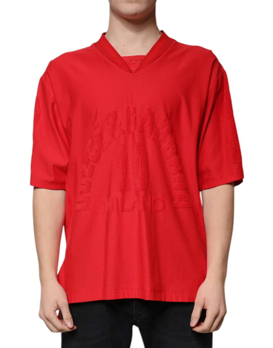 Dolce &amp; Gabbana Sample Sale Dolce &amp; Gabbana Red Cotton V-neck Short Sleeves T-shirt - | Designer outlet