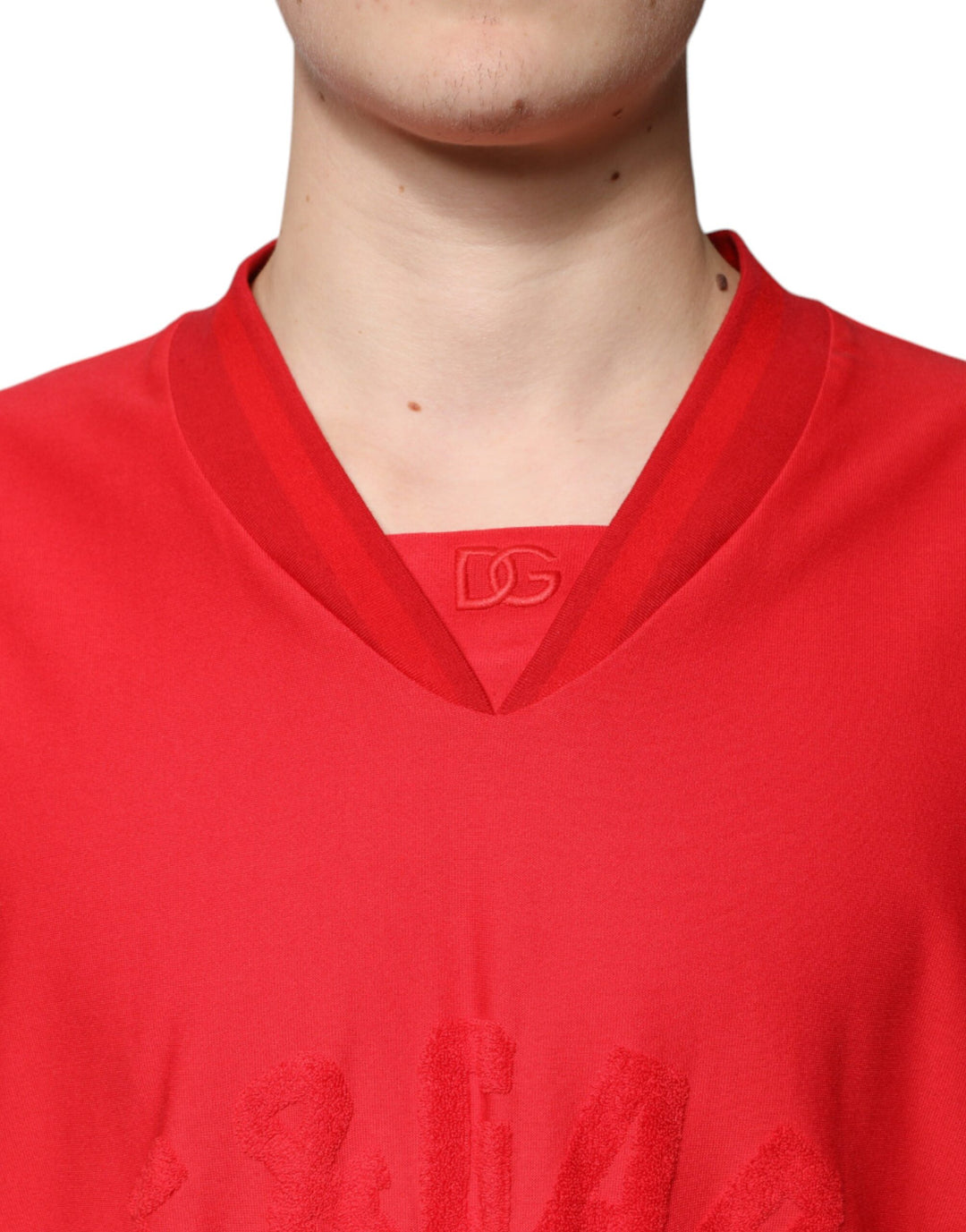 Dolce &amp; Gabbana Sample Sale Dolce &amp; Gabbana Red Cotton V-neck Short Sleeves T-shirt - | Designer outlet