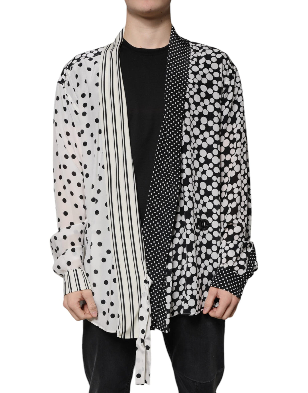 Dolce & Gabbana Black White Polka Dots Silk Men Casual Shirt