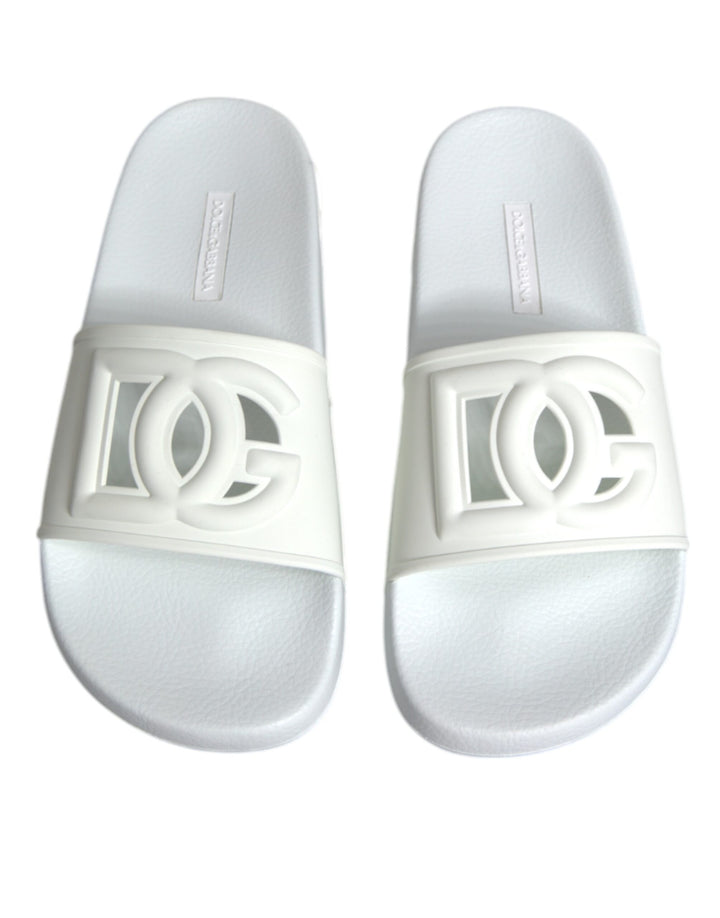 Dolce & Gabbana White Rubber Slides Sandals Beachwear Shoes