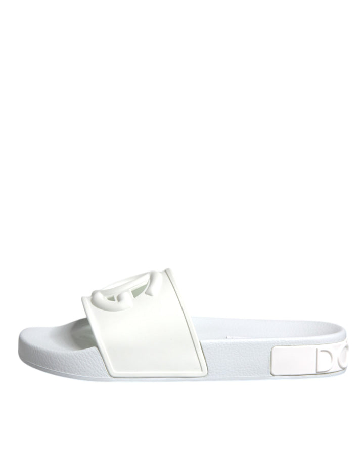 Dolce & Gabbana White Rubber Slides Sandals Beachwear Shoes