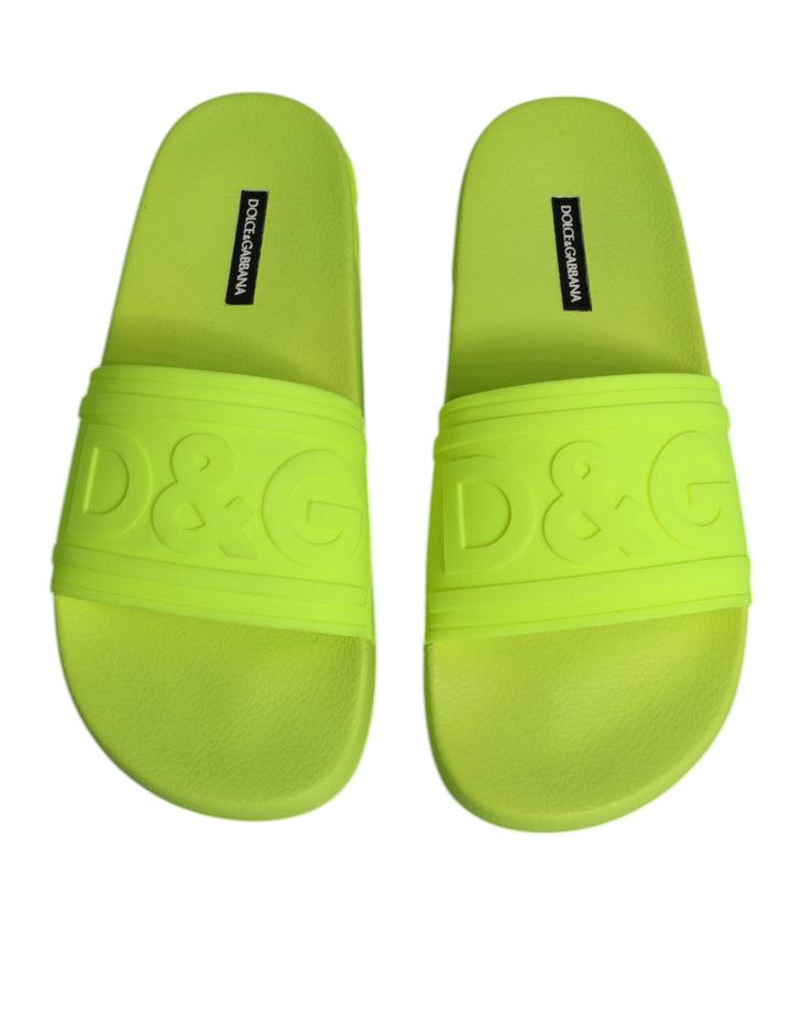 Dolce & Gabbana Green Rubber Slides Sandals Beachwear Shoes