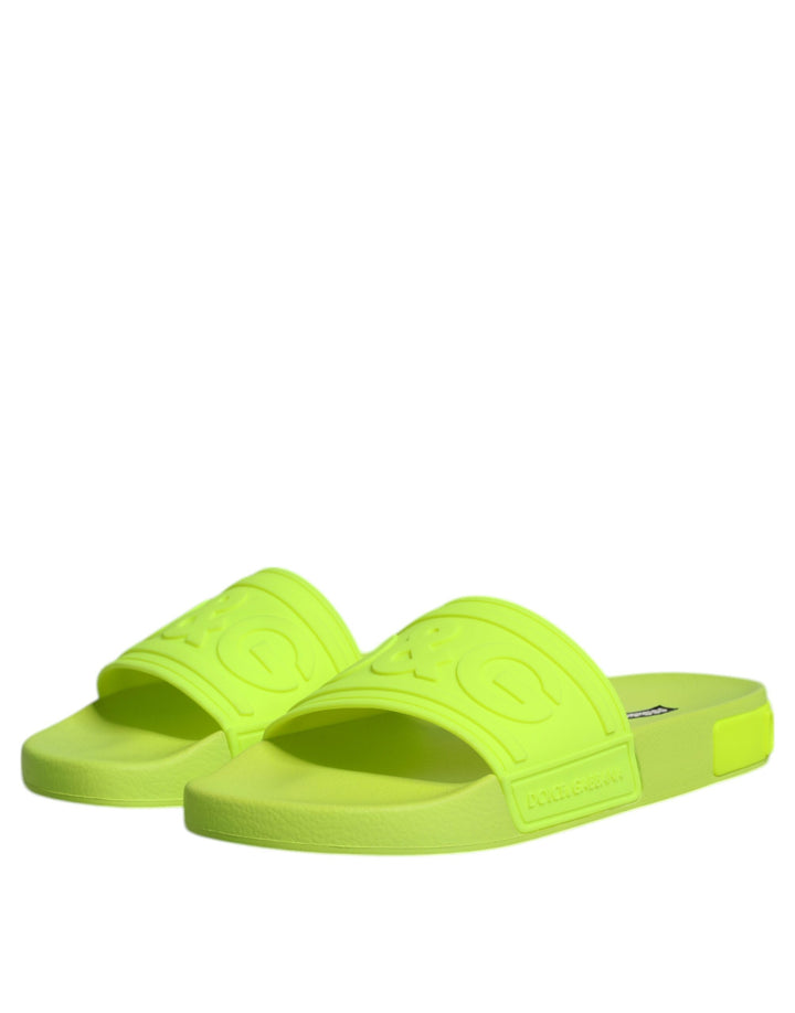 Dolce & Gabbana Green Rubber Slides Sandals Beachwear Shoes