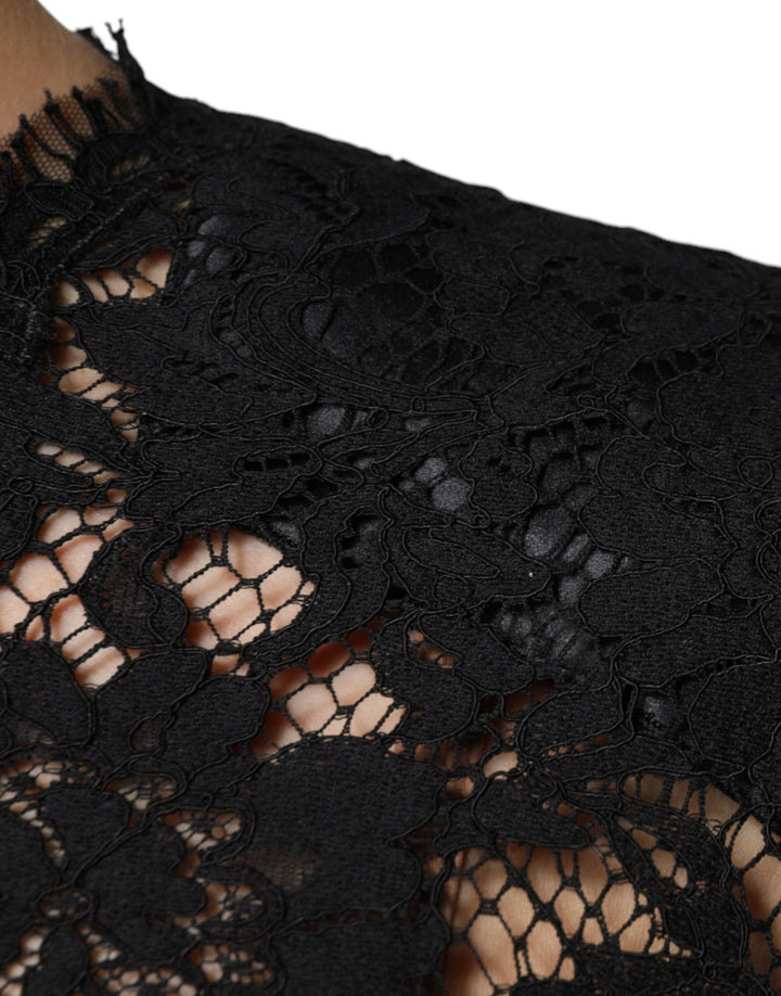 Dolce & Gabbana Black Floral Lace Short Sleeves Blouse Top