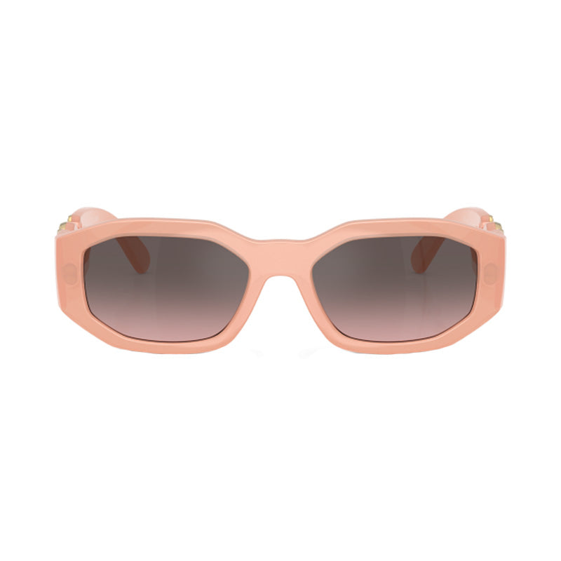 Versace Oval Full Rim, with a Nude Opal frame and Pink Gradient Grey Flash Silver lens.