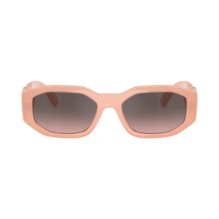 Versace Oval Full Rim, with a Nude Opal frame and Pink Gradient Grey Flash Silver lens.