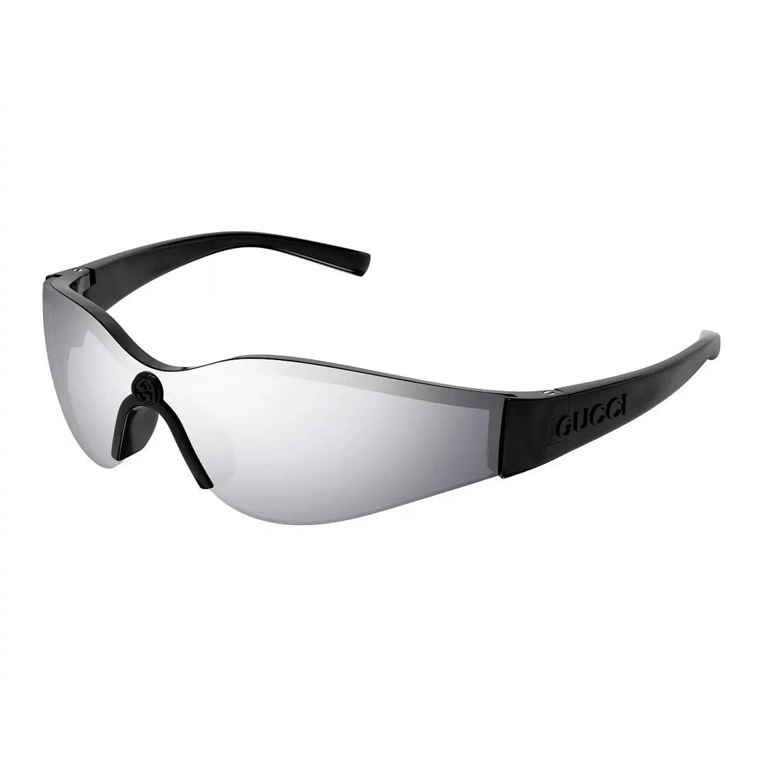 Gucci Sunglasses Shield Semi Rim, Black Frame And Multilayer Silver Mirror Lens Gg1651S004