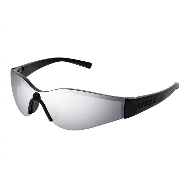 Gucci Sunglasses Shield Semi Rim, Black Frame And Multilayer Silver Mirror Lens Gg1651S004