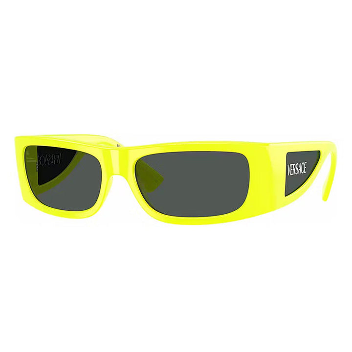 Versace Rectangle Full Rim, with a Yellow Fluo frame and Dark Grey lens.