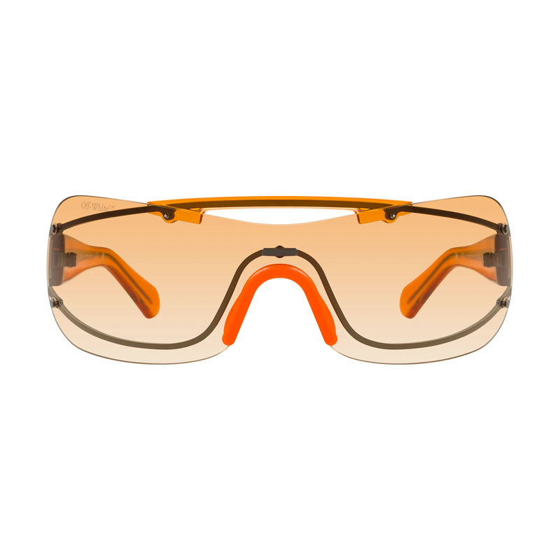 Off-White Sunglasses Shield Rimless, Gunmetal/Orange Frame and Orange Gradient Lens OERI103BIGWHARF7720